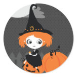 Halloween Cute Witch Orange Pumpkin Sticker