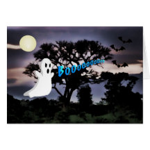 Halloween, Ghost, Bats, Scary Night, Boo Card
