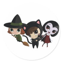 Halloween Girls Round Stickers