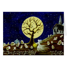 Halloween Greeting Card,ghosts,graveyard,tombstone