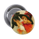 Halloween Greetings from a Girl and Her Kitten Pin
