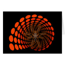 Halloween Hairy Spider in Orange Ovals Tunnel Greeting Cards