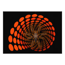 Halloween Hairy Spider in Orange Ovals Tunnel Custom Invite