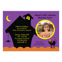 Halloween Haunted House Photo Birthday Invitation
