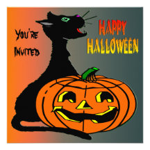 Halloween Invitation - Black Cat & Jack-O-Lantern