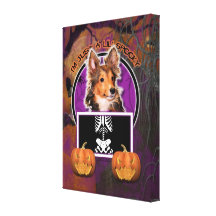Halloween - Just a Lil Spooky - Sheltie Puppy Stretched Canvas Prints