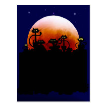 Halloween Kitties and Halloween Moon Postcard