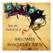 HALLOWEEN MASQUERADE PARTY black blue white Invitations