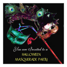 HALLOWEEN MASQUERADE PARTY,Black white blue Invitations