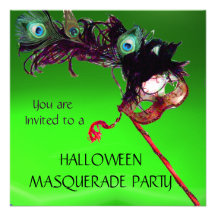 HALLOWEEN MASQUERADE PARTY, Green red Custom Announcements