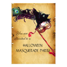 HALLOWEEN MASQUERADE PARTY, parchment rsvp Custom Invitation