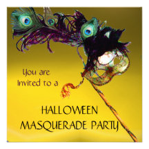 HALLOWEEN MASQUERADE PARTY Yellow Orange blue Custom Invitations