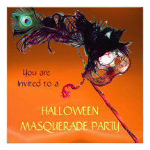 HALLOWEEN MASQUERADE PARTY,Yellow Orange Personalized Announcement