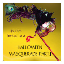 HALLOWEEN MASQUERADE PARTY, Yellow Orange Invite