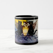 Halloween Owl and Black Cats Mug