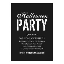 Halloween Party Black White Grunge Script Adult Invites