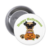 Halloween Pug and Pumpkin Pinback Buttons
