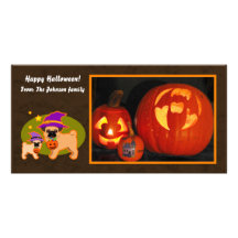 Halloween pugs customized photo card