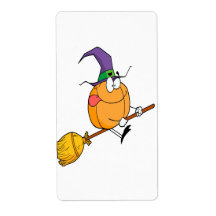 halloween pumpkin riding broomstick cartoon personalised shipping label