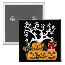 Halloween Pumpkins, Black Birds and Pug Dog Pin