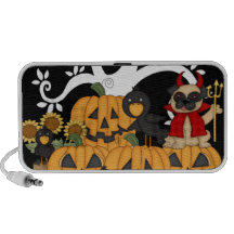 Halloween Pumpkins, Black Birds and Pug Dog Laptop Speakers