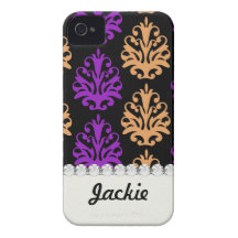 halloween purple orange black damask Case-Mate iPhone 4 cases