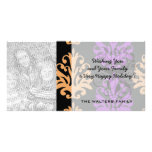 halloween purple orange black damask photo card
