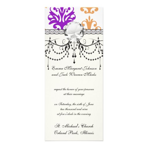 halloween purple orange white damask personalized invitation