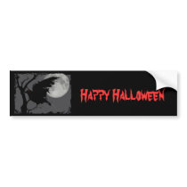 Halloween Raven in Branch with Full Moon
