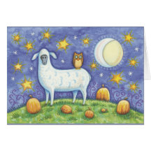 Halloween sheep and owl Birthday Card