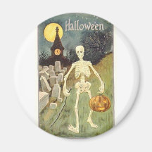 Halloween Skeleton with Jackolantern Fridge Magnets