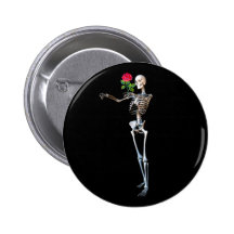 Halloween Skeleton With Rose Pinback Button
