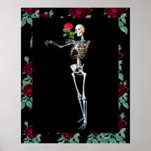 Halloween Skeleton With Rose Posters