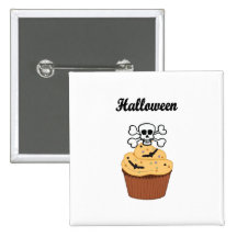Halloween Skull and Bats Pinback Button