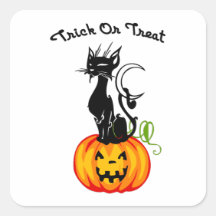 Halloween Trick or Treat Cat Square Stickers