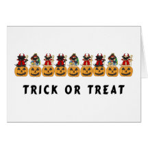 Halloween Trick or Treat Pug Dogs Greeting Card