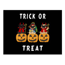 Halloween Trick or Treat Pug Dogs Postcard