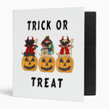 Halloween Trick or Treat Pug Dogs Vinyl Binder