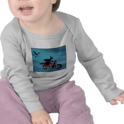 Halloween witch riding motorcycle kids t-shirt by mensgifts