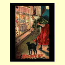 Halloween Witch with Cat postcards