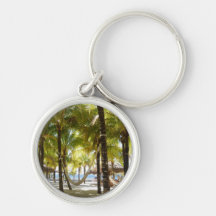 Hammock and Palm Tree by the Ocean Key-chain Key Chains
