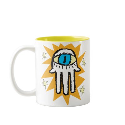 Hamsa Hand of God Gold Glow Mugs by jomodad