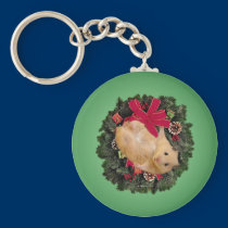 hamster_xmas_wreath_rnd_ornament keychains