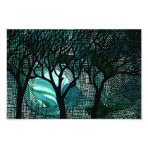 Hand Carved and Cross Hatched Trees on Green Photo Art