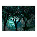 Hand Carved and Cross Hatched Trees on Green Post Cards