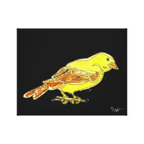 Hand Carved Bird in Yellow Watercolors Stretched Canvas Prints
