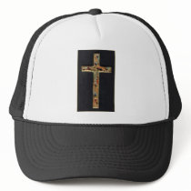 Hand Carved Gold Cross Mesh Hat