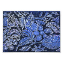 Hand Carved Leaves and Flowers - in Blue Photographic Print