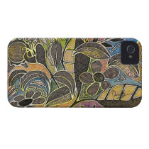 Hand Carved Leaves and Flowers - in Orange Blue Iphone 4 Case-mate Cases