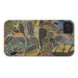 Hand Carved Leaves and Flowers - in Orange Blue iPhone 4 Case-Mate Cases